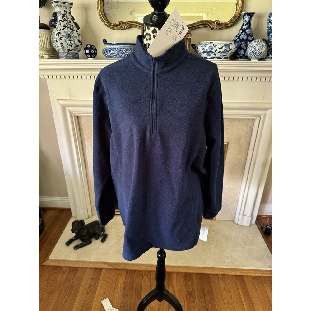 Lands' End Fleece Quarter-Zip Pullover Deep Sea Navy Blue Women's Plus Sz 2X New - Picture 2 of 9